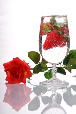 Red rose strawberry champagneの写真素材