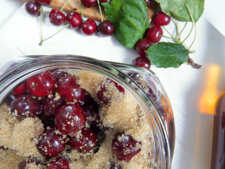 Cherry brandy homemade preparation の写真素材