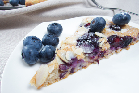 Low carb healthy blueberries cake with almondの写真素材