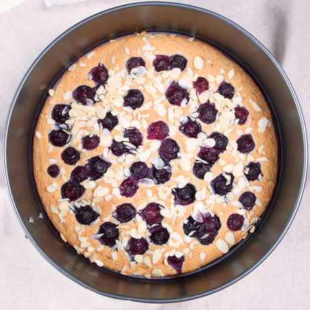 Low carb healthy blueberries cake with almondの写真素材