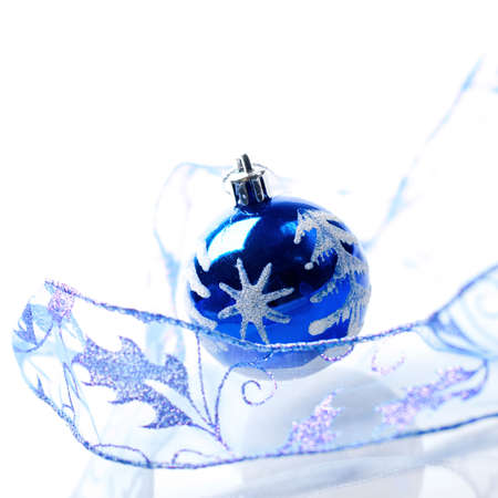 Christmas blue glass ball decorationの写真素材