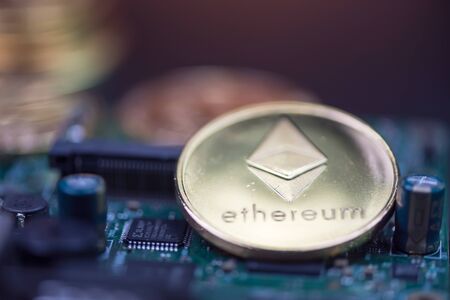 Bitcoin. Ethereal. Litecoin. Golden cryptocurrencies at All-Time High investment (new virtual money)の写真素材