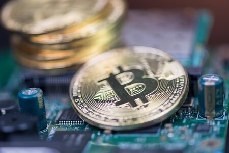 Bitcoin. Ethereal. Litecoin. Golden cryptocurrencies at All-Time High investment (new virtual money)の写真素材