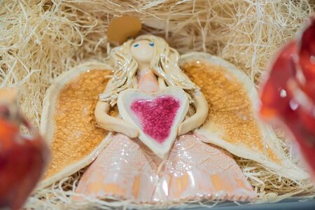 DIY concept. Ceramic handmade decorative glazed gift...の写真素材