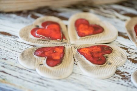 DIY concept. Ceramic handmade decorative glazed gift...の写真素材
