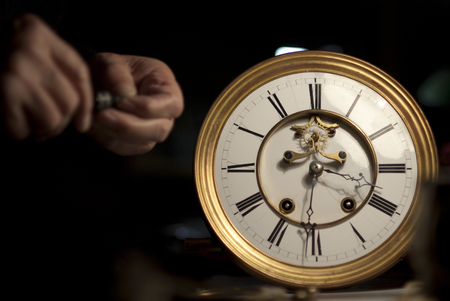 Elegant watch with visible mechanism, clockwork close-up. Luxury, men's vintage accessory. Time, fashion concept.の写真素材