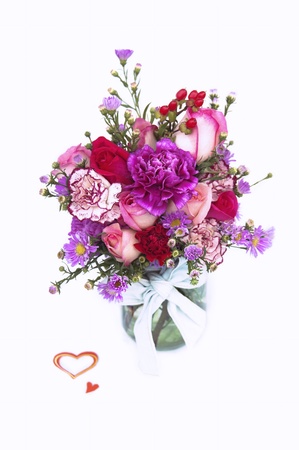 Valentine Fresh Flower Bouquet in a Glass Jarの写真素材