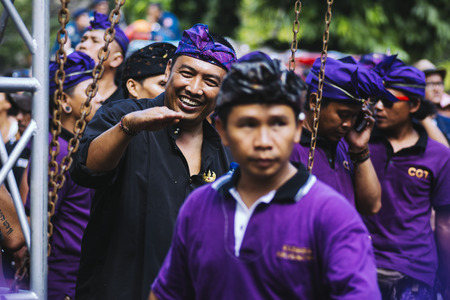 BALI, INDONESIA - MAY 8: Balinese people participating in royal cremation ceremony in Ubud, Bali on May 8, 2016のeditorial素材