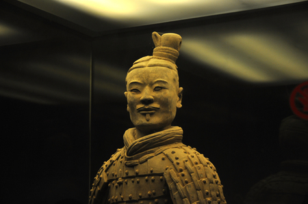 In December 2012, close up terra cotta warrior of Qin dynasty in Xian, Shaanxi province, Chinaのeditorial素材
