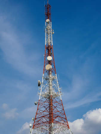 telecommunication tower on blue sky with cloud background