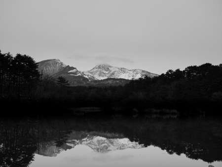 black and white tone - mountain and lake in Fukushima , Japan