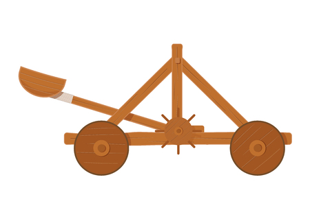 old medieval wooden catapult shooting stones vector illustration . catapult on white background. wooden catapult isolated vector.のイラスト素材