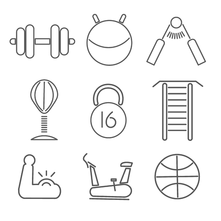 Fitness Icons Fitness Icons. Fitnes set of icons. Nine gray icons on white background.のイラスト素材