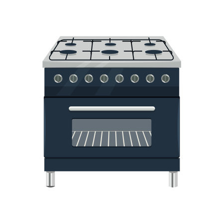 Black Kitchen gas cooker flat vector illustration isolated on white backgroundのイラスト素材