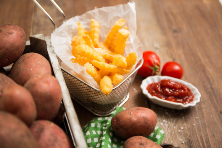 French fries from fresh potatoes with ketchupの写真素材