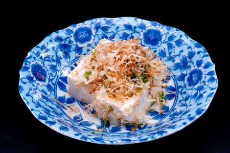 Japanese cold tofu or hiyayako with black background.の写真素材
