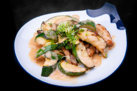 zucchini fried with miso sauce in Japanese style.の写真素材