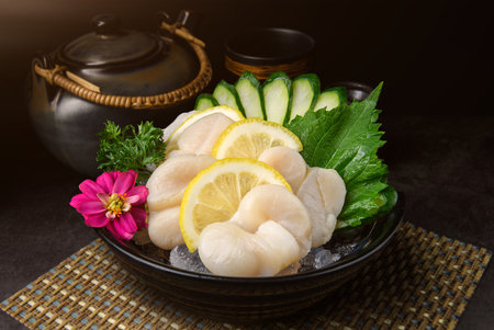 Japanese dish made with thinly sliced scallopsの写真素材