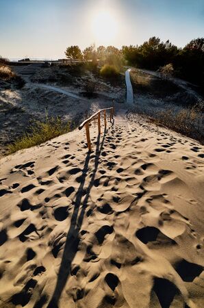 Sunset view of nordic dunes, early spring at Curonian spit, Nida, Klaipeda, Lithuaniaの写真素材