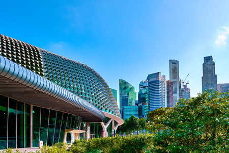 Cityscape of Singapore. Esplanade center, Theaters on the Bay, Central Business District on sunny day. Great architecture, unique skylineのeditorial素材