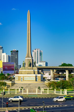 Victory monument to Franco-Thai war, Bangkok, Thailand, on sunny day.の写真素材