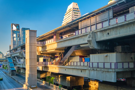 Urban public transport station for light train metro on sunny day.の写真素材