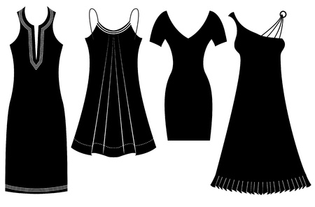 fashion black silhouette of dresses for womanのイラスト素材