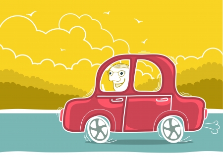 Man driving on vacation by car Vector color nature landscape のイラスト素材