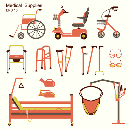  medical hospital equipment for disabled people.Vector flat symbols isolatedのイラスト素材