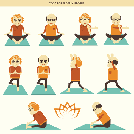 Old people yoga lifestlye.Vector symbol of isolated illustration for designのイラスト素材