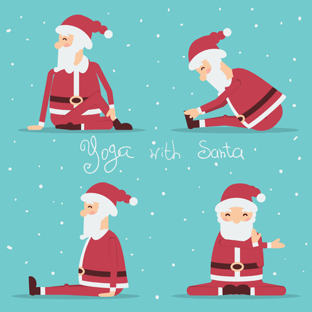 Santa Claus doing yoga.Vector holiday set of illustration isolated for designのイラスト素材