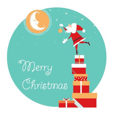 Santa and nice moon christmas card.Vector illustration with textのイラスト素材