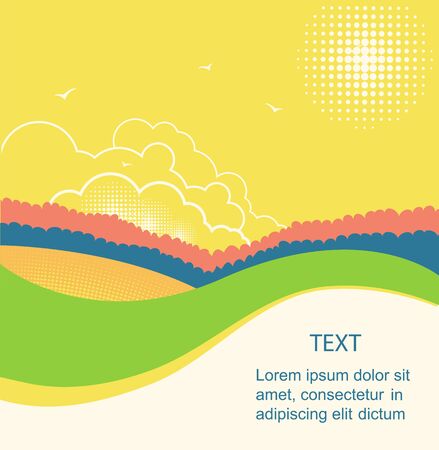Rural landscape for text.Vector nature country landscape with summer skyのイラスト素材
