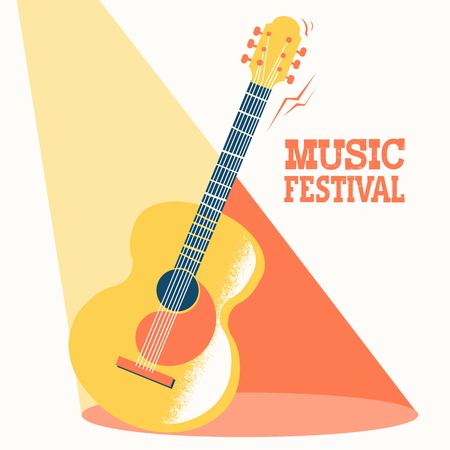 Music festival poster with acoustic guitar and text .Vector color music backgroundのイラスト素材