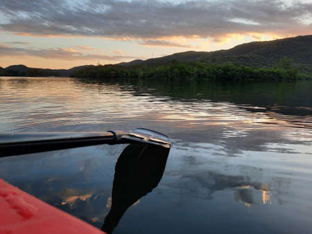 Paddling in the La Quintana Dam in the CÃ³rdoba mountainsの写真素材