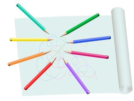 Colored pencils and a roll of paperのイラスト素材