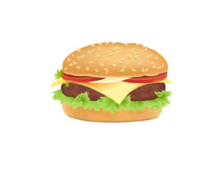 Hamburger with meat, cheese, tomato, onion and lettuce. のイラスト素材