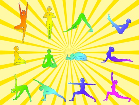 A set of twelve yoga asanas. のイラスト素材
