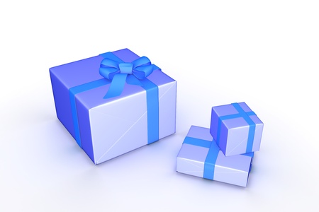Gift boxes with ribbons and bow, 3d illustrationの写真素材