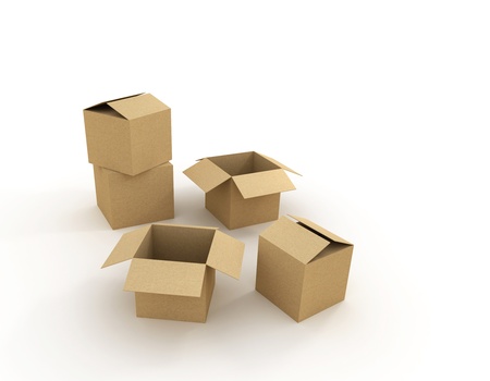 Cardboard boxes over white background. 3d illustrationの写真素材