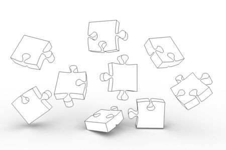 White puzzle pieces falls downの写真素材