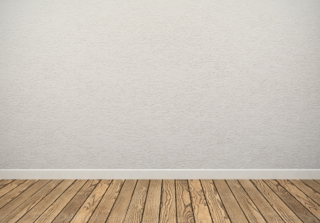 Empty room with white wall and wooden floor の写真素材