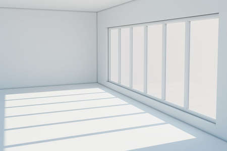 Empty white room with a large windowの写真素材