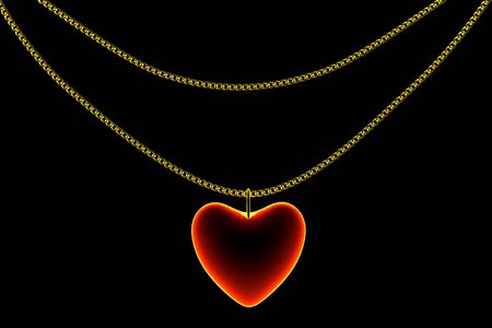 Hot heart hanging on a gold chainの写真素材