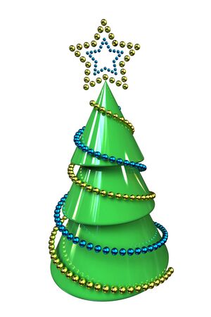Christmas tree with garlands isolated on whiteの写真素材