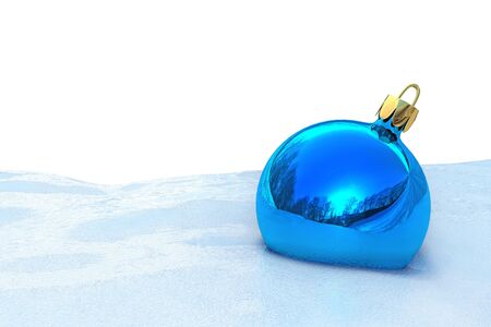 Blue Christmas ball on the snowの写真素材