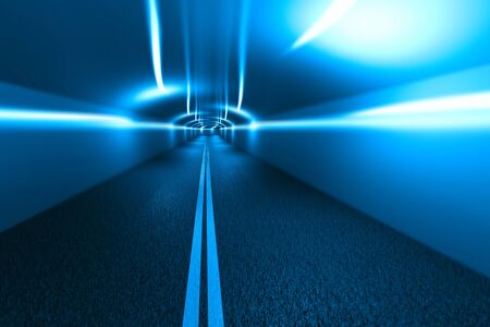 Abstract speed motion in urban highway road tunnelの写真素材