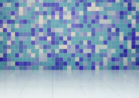 Bathroom with tiled wall and floor. 3D renderの写真素材