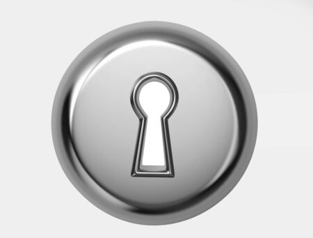 Glossy metal keyhole with clipping path. 3D renderの写真素材