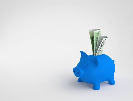 Piggy bank with  Euro bills. 3D renderの写真素材